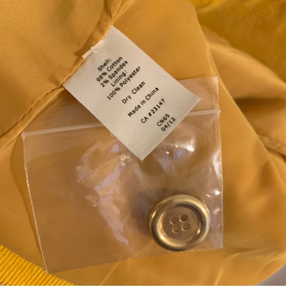 NWT Talbots Dual Button Corduroy Blazer in Mustard Yellow, Size 12 - Picture 12 of 12